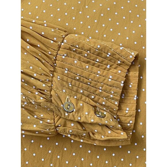 Talbots Petite Golden Yellow Polka Dot V-Neck Long Sleeve Blouse Large Petite LP - Picture 3 of 4